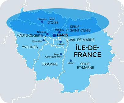 Carte des départements du nord de l’Île-de-France